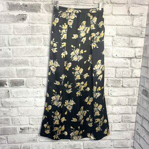 Vintage 90s Fallen Star Black Dark Floral Lightweight Flowy Maxi Skirt